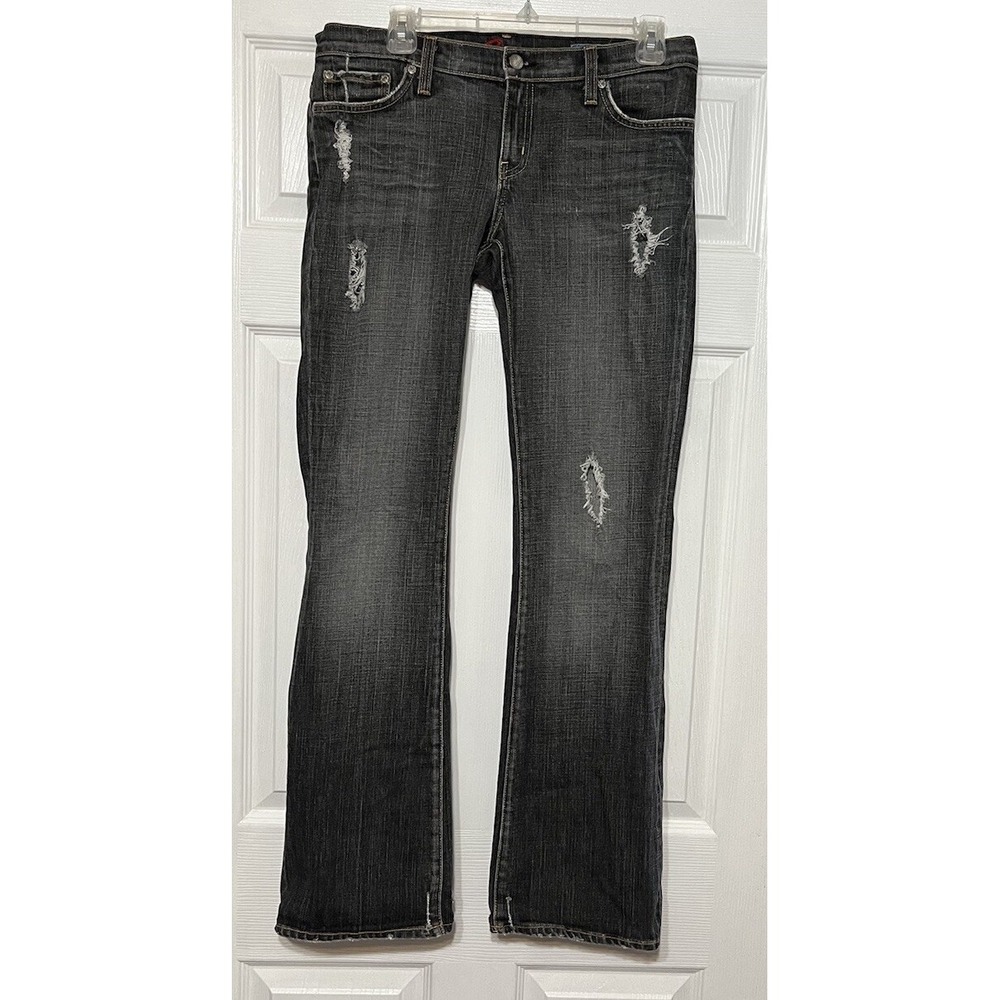 Blue Cult #121 Kate Mid Rise Flare Leg Jeans Women's Size 29 Black‎ Distressed